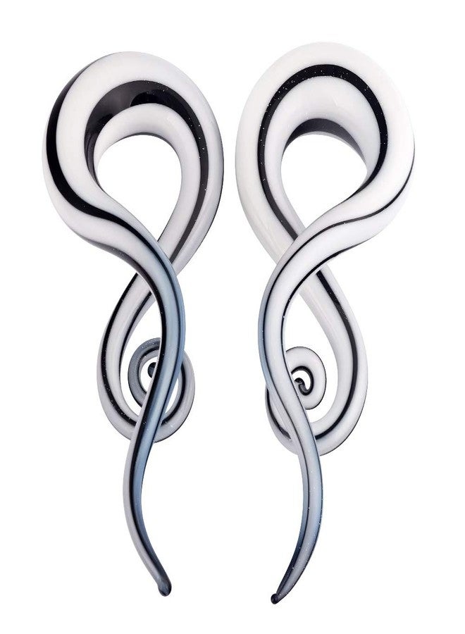 Qmcandy 2 Pieces Glass Spiral Tapers Glitter Twist Stretchers Ear Gauges 00g Black Lines - Image 1
